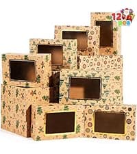 JOYIN 24 PCS Christmas Cookie Gift Baking Box 8.75" x 5.75" x 2.75” with Window Auto-Popup, Xmas Holiday Treat Boxes Containers with Tags for Party Favor Pastries, Cupcake, Brownies, Donut Gift-Giving