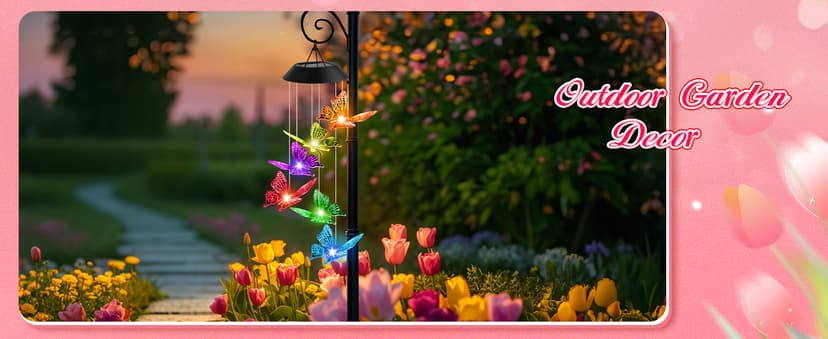 Unique Birthday Small Gifts for Mom Grandma Nana Wife Sister Auntie, Solar Lights Outdoor Decor for Garden Yard Patio Porch Winzwon Solar Wind Chimes, Christmas Gardening Butterfly Gifts for Women B0BTCP3YMM