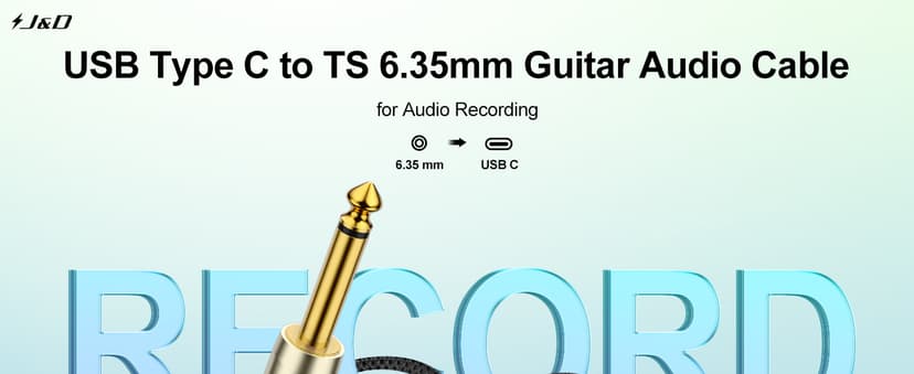 J&D USB C to 6.35 mm 1/4 inch TS Guitar Audio Cable, Audio Recording, Bass, Electronic Piano Microphone Cord Compatible with iPhone 16/17 Series, Galaxy S24/S25, 10 Feet