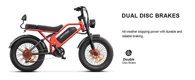 HAPPYRUN 1500W Electric Bike for Adults, 48V 18Ah Removable Battery, 20" Fat Tire E-Bike, 32MPH & 68+ Miles Range, 7-Speed Transmission, All-Terrain Mountain Ebike for Men & Women (Orange-red)