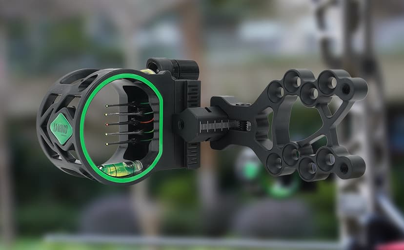 Archery 5-Pin Bow Sight - 0.019" Fiber, Brass Pin, Aluminum Machined - Right and Left Handed, with Hi-Vis Level for Archery, Hunting, Shooting