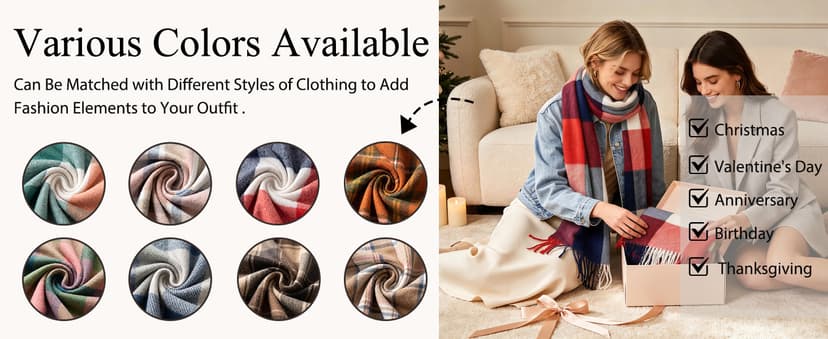 YSense Winter Scarf for Women Long Plaid Scarves Ladies Gifts B01KJP4KOM