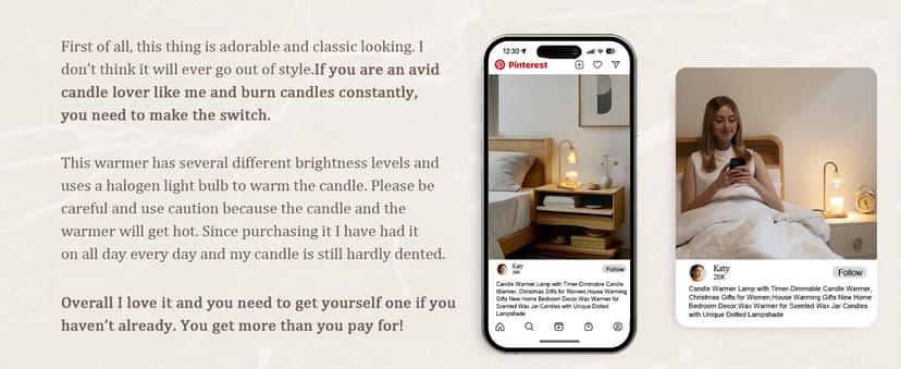 Hong-in Candle Warmer Lamp with Timer Dimmer,Birthday Gifts for Women Mom Sister,House Warming Gifts New Home Room Decor,Vintage Wax Warmer for Scented Wax Jar Candles