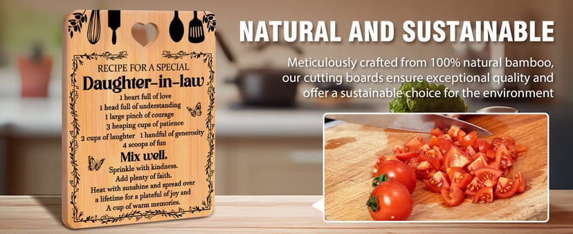 Gifts for Daughter in Law - "Recipe for a Special Daughter-in-Law" Daughter in Law Birthday Gifts Cutting Board Set, Bamboo-Made Engraved Utensil Set Christmas Gifts for Daughter in Law