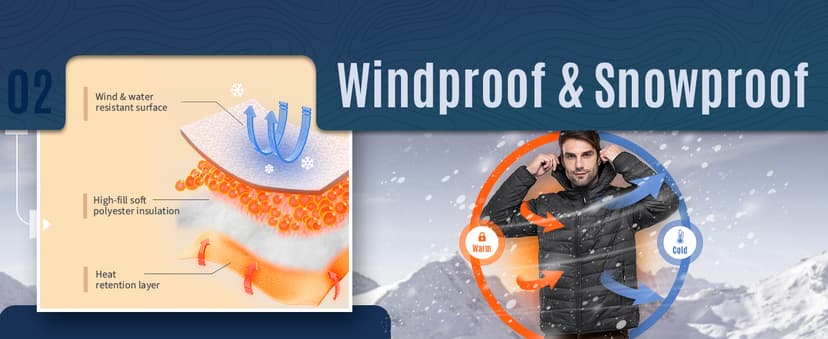 Outdoor Ventures Men's Lightweight Packable Hooded Puffer Jacket Insulated Winter Coat for Snow Ski Traveling