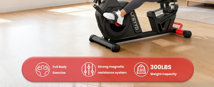 Recumbent Exercise Bike, Stationary Recumbent Exercise Bike for Home with Arm Exerciser, 16-Level Magnetic Resistance, Bluetooth App, LCD Monitor, Heart Rate, Heavy-Duty Frame