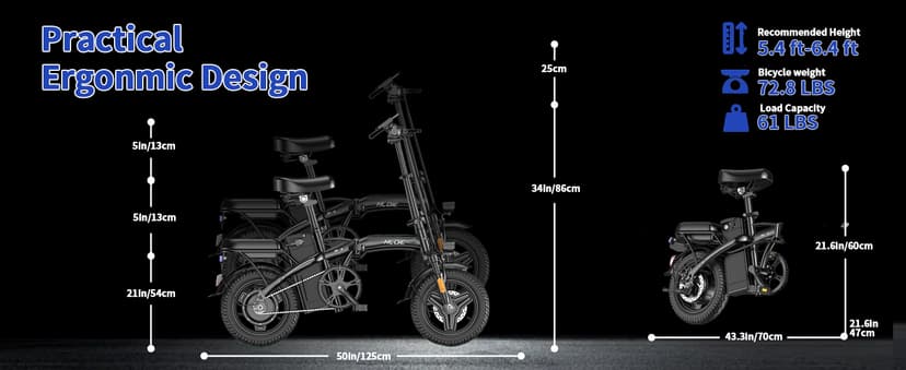 Folding Electric Bike for Adults, Peak 750W Motor,23MPH Max Speed Foldable Electric Bicycles,14" Ebike, 48V12AH Battery 35 Miles PAS Range Mini E Bikes for Adults and Teens