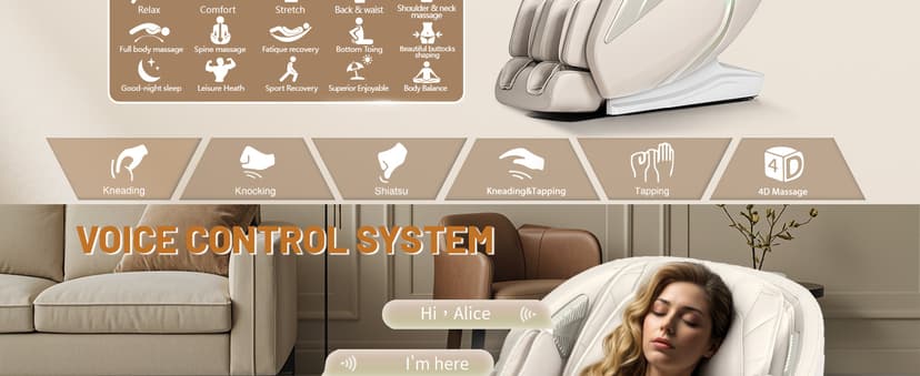 HealthRelife 4D Massage Chair Full Body Zero Gravity Recliner - 55“ SL-Track,15 Auto Modes,11 Massage Technique,40 Airbags Massage,with Yoga Stretch,APP Control,Shiatsu Foot Massage(Beige)