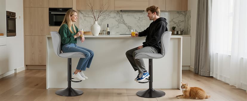 Sweetcrispy Modern Bar Stools Set of 4, Adjustable Faux Leather Upholstered Swivel Bar Stools, Counter Height Bar Chairs with Back for Kitchen Island, Grey