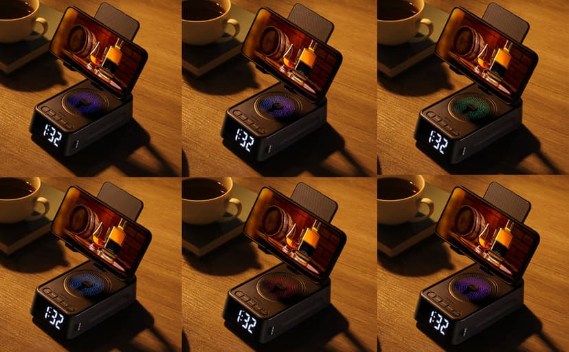 Gifts for Men Women, Phone Stand with Bluetooth Speaker&Clock, Birthday Gifts for Him, Phone Holder with Wireless Speaker, Ideal for Dad Mom Husband Boy, Cool Tech Gadget for Men