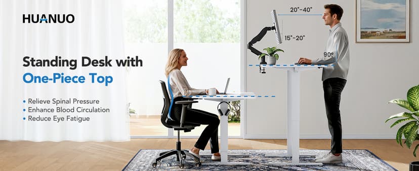 HUANUO Electric Standing Desk, Whole Piece Desktop, Adjustable Height Computer Desk, 4 Height Memory Settings, Sit Stand Up Desk for Home Office, 60" x 24", Light Vintage