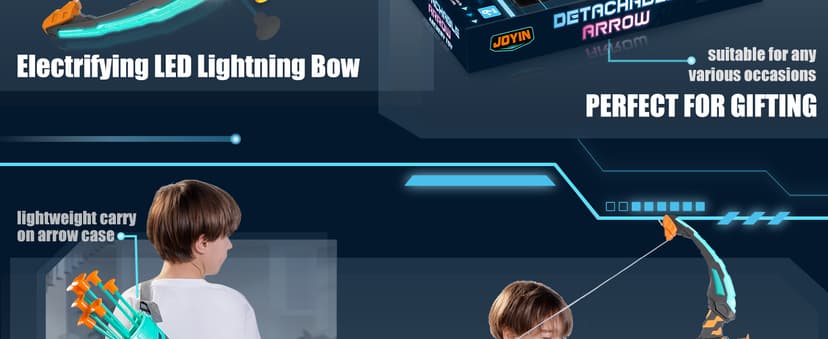 JOYIN Kids Bow and Arrow Set, LED Light Up Archery Toy Set with 9 Suction Cup Arrows, Target & Arrow Case, Indoor and Outdoor Hunting Play Gift Toys for Kids, Boys & Girls Ages 6-12