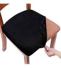Smiry Waterproof Seat Covers for Dining Room Chairs Set of 4, Stretch Jacquard Removable Washable Chair Seat Slipcovers Protector, No Rear Covers, Beige