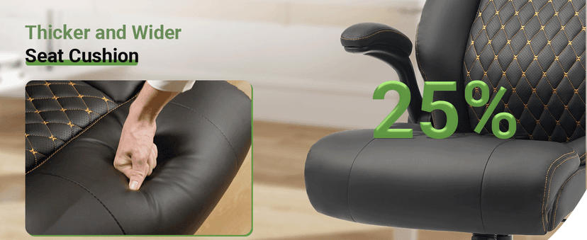 Office Chair, Big and Tall Executive Chairs with Lumbar Support for Back Pain, Breathable Desk Computer Chair with Adjustable Flip-up Armrests, Wide Cushion Swivel Home Office Chair Black PU