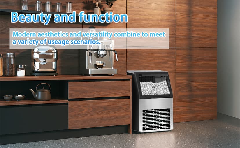 Commercial Ice Machine, 100LBS/Day Stainless Steel Freestanding Large Ice Maker, 36 Cubes in 11Mins, 24H Timer, Self-Cleaning, Ideal for Restaurant, Bars, Home and Offices