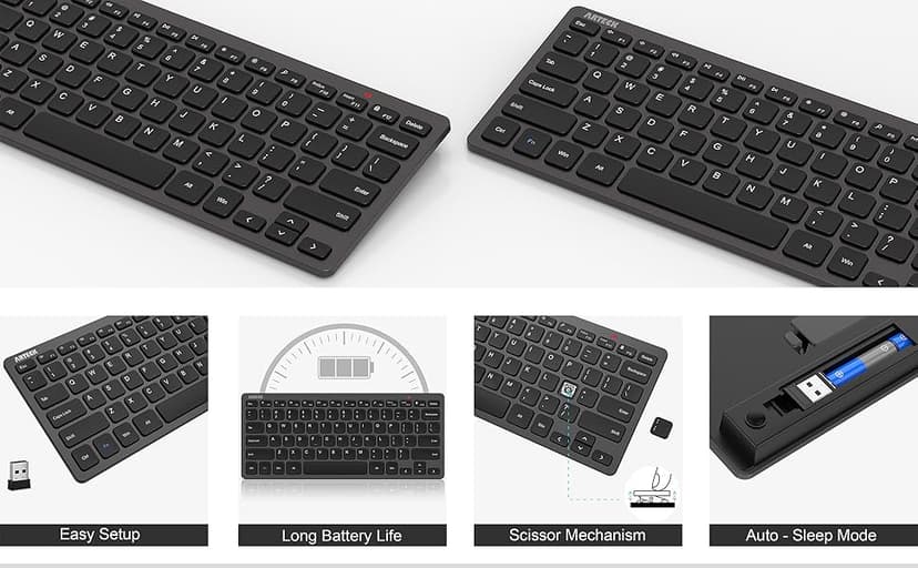 Arteck 2.4G Wireless Keyboard Ultra Slim and Compact Keyboard with Media Hotkeys for Computer Desktop PC Laptop Surface Smart TV and Windows 11/10/8/7, Black