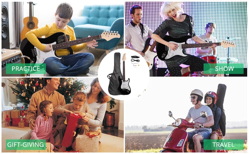 Ktaxon 39 Inch Electric Guitar, Full-Size Beginner Solid Body Electric Guitar Kit with Gig Bag, Strap, Tremolo Bar, Cable & Picks (Black)