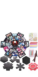 Koogel Explosion Gift Box, Handmade Exploding Photo Album Preassembled Surprise Picture Pop Up Love Box with Creative DIY Scrapbooking Accessories for Anniversary Birthday Wedding