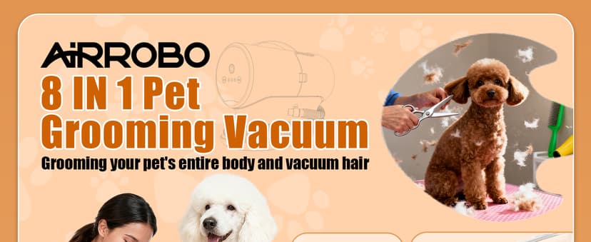 AIRROBO Dog Grooming Vacuum and Kit with Clipper Nail Trimmer Grinder, 12000Pa Pet Vacuum for Shedding Grooming, 2L Large Capacity Dog Hair Vacuum with 8 Pet Grooming Tools, PG100 Plus