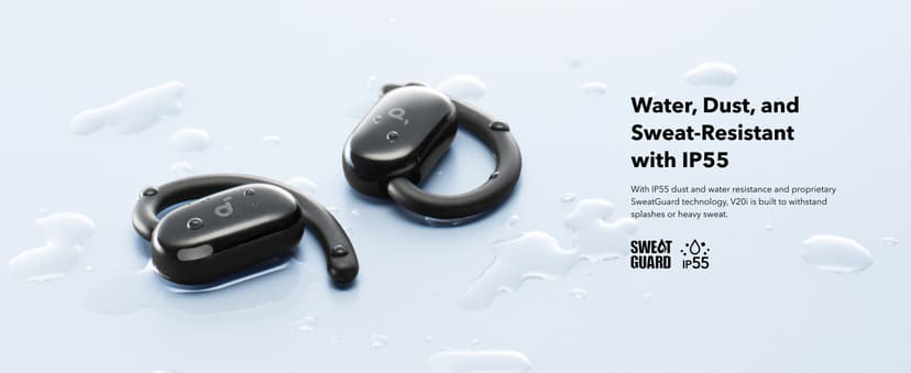 Soundcore V20i by Anker Open-Ear Headphones, Adjustable Ear Hooks, Ultra-Comfort, Snug Fit, Powerful Sound, Clear Calls, IP55, 36H Playtime, Bluetooth 5.4 Wireless Earbuds, Multipoint Connection