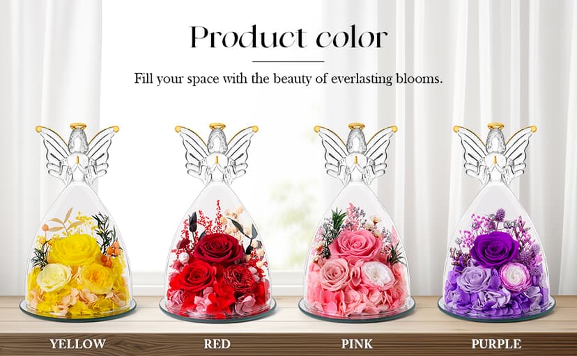 RoseValley Angel Roses Gifts for Mom,Preserved Real Flowers Roses in Glass Angel Figurines,Christmas Birthday Gifts for Grandma Women Mom Wife Mother in Law/Purple