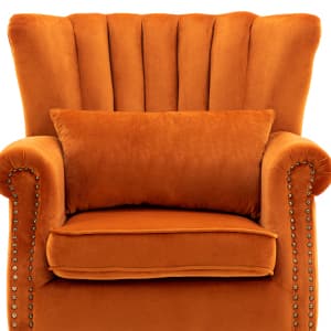 Kmax Orange Accent Chair Velvet Wingback Chair with Pillow Nail-Head Channel Tufted Oversized Club Chair for Living Room Bedroom Guest Room