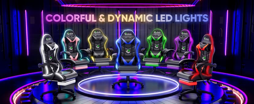 Czlolo Gaming Chair, Racing Style RGB LED Lights Gaming Chairs for Adults and Kids, Lumbar Massager Gamer Chair, High Back Reclining Computer Chair with Footrest and Headrest (Black/Blue)