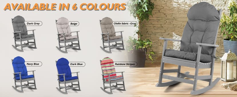 Adirondack Chair Cushions Set of 4, Outdoor Rocking Chair Cushions, Water Resistant Glider Rocker Chairs Replacement Cushions Set with Straps