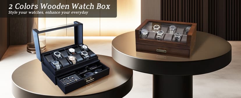 KAMIER High End Watch Box for Men, 12 Slot Wooden Watch Case With Drawer, Watch Display Box with Glass Lid, 2-Layer Watch Holder for Jewelry and Watch Storage for Men Women , Ideal for Gift (With Gift Box)