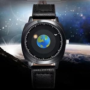 MINILUJIA Waterproof World Map Watches for Men Classic Earth Globe Moon Sun Rotating Eye-catching Cool Unique Mens Watches