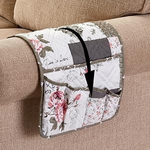 Non Slip Armchair Caddy for Sofa Recliner, Washable Remote Controls Holder, Storage for Magazine, Phone, iPad Brilliant Sunshine Pink Rose & Grey Toile Couch Armrest Organizer, 35"×13" B07X3Z4HYK