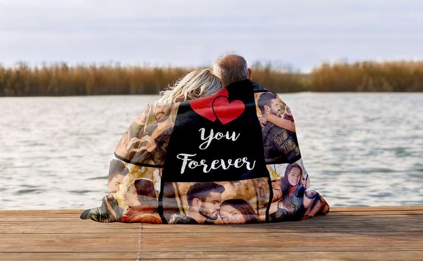 Ships Next Day Custom Blanket with Picture Text Personalized Throw Blanket Photo Collage Blankets Customized Birthday Gifts for Couple Girlfriend Boyfriend Family Kids Friends Pet B0DGFW5HP4