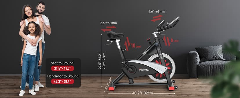 JOROTO Exercise Bike, Magnetic Stationary Bikes for Home with 40LBS Flywheel, App Supported Indoor Bike with 350LBS Weight Capacity, Low Noise,Digital Monitor,Bottle and Tablet Holder