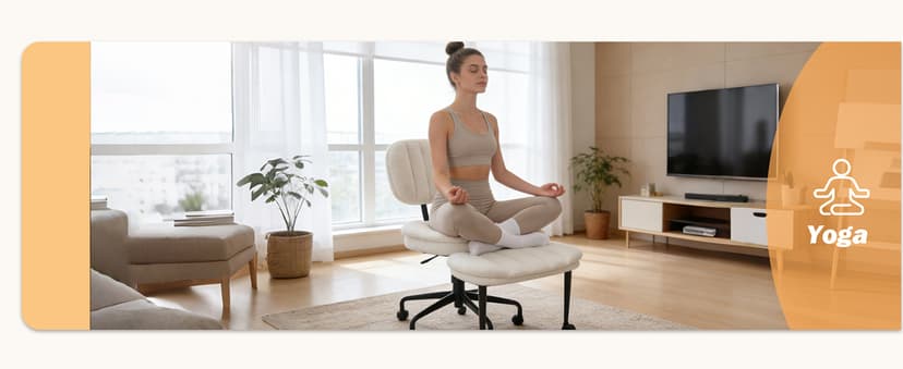 Criss Cross Chair with Footrest, 360° Swivel Faux Shearling Office Chair, Extra Wide Seat with Sofa-Like Comfort, Ergonomic Cross Legged Desk Chair for Cozy Reading, Meditation