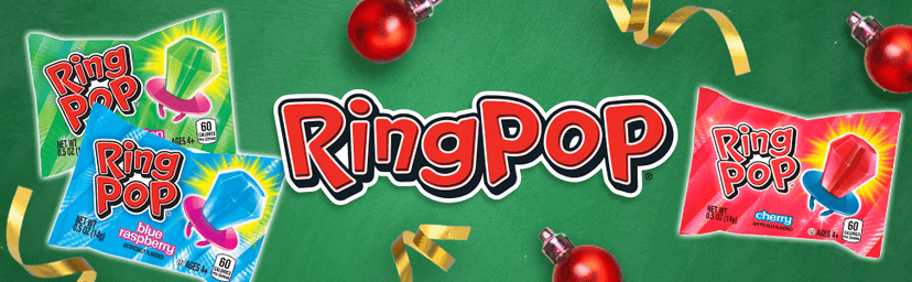 Ring Pop Candy, Christmas Lollipops, 20 Ct Party Favors in Assorted Fruity Flavors - Full Size, Bulk Variety Pack, Individually Wrapped Hard Candy For Stocking Stuffers, Holiday Gifts
