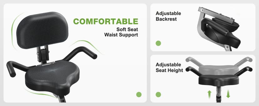 Exercise Bike, 5 in 1 Foldable Stationary Bike for Seniors, 16-Level Adjustable Magnetic Resistance, Indoor Workout Bike with 330LB Capacity, Comfortable Seat Backrest X-bike