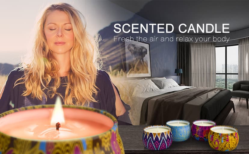 Scented Candles Gift Set, 8% Essential Oil, 4 Pack Aromatherapy Candle, Stress Relief Gifts for Women,120H Burning, Candles for Home Scented, Ideal for Birthday, Christmas, Thanksgiving, Mother's Day