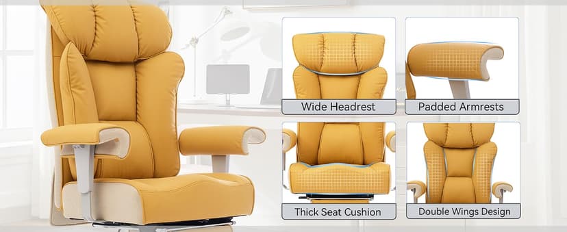 Efomao Big and Tall Green Office Chair 450LBS – Ergonomic High-Back Executive Chair with Footrest, Adjustable Padded Armrests, PU Leather Computer Chair with Lumbar Support for Home or Office, Yellow