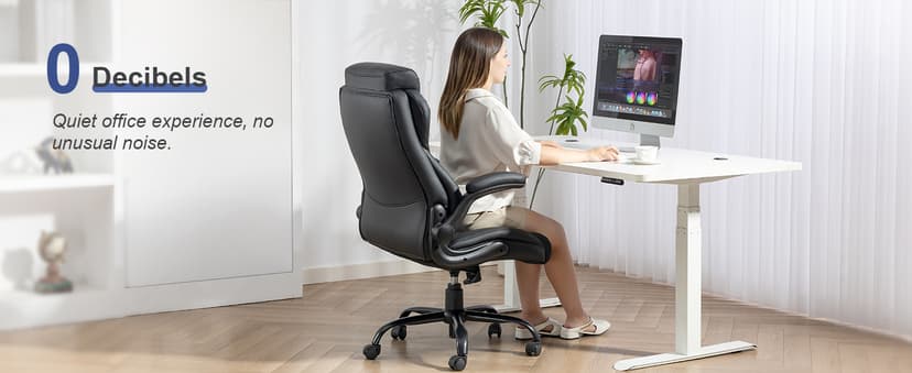 Brage Living 400LBS Big and Tall Office Chair, Heavy Duty Leather Executive Desk Chair with Padded Flip-up Arms, Swivel Rolling Computer Chair for Home Office, Black