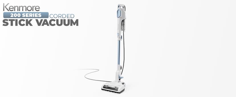 Kenmore CS2015 200 Series Corded Stick Vacuum, Detachable Hand Vac with 2-Motor Powerful Suction, Hair Eliminator Nozzle, LED Headlight & Swivel Steering for Carpets, Bare Floors and Couches