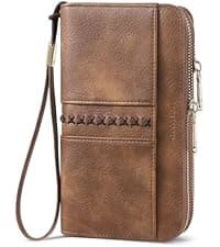 BOSTANTEN Credit Card Holder Wallet RFID Blocking Leather Small Wallet for Women Zipper Keychain Wallet with Wristlet Beige&Brown