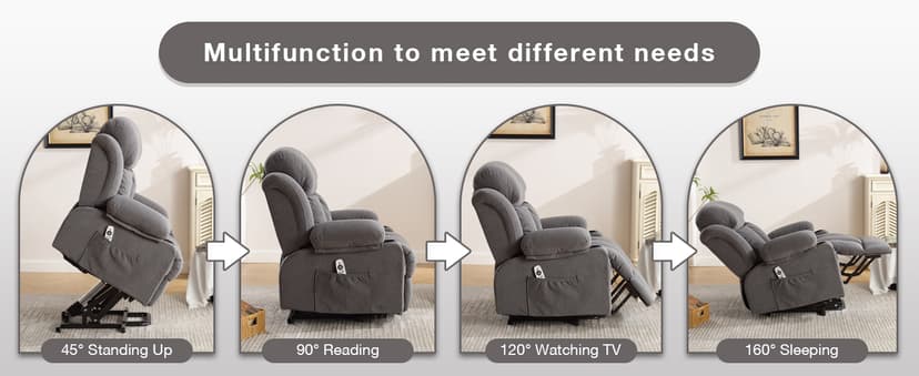 BOSMILLER Power Lift Recliner Chair with Massage and Heat for Elderly, Electric Recliner Single Sofa with Two Cup Holders, Extended Footrest, Side Pocket and USB Charge Port for Living Room