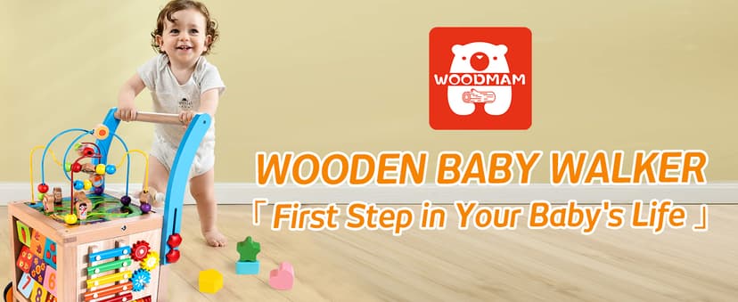 Wooden Baby Walker | Baby Push Walker with 9-in-1 Activity Cube, Sit to Stand Learning Walker Toy with Wheels for Boys Girls, Montessori Activity Center Walker, Adjustable Speed & Height