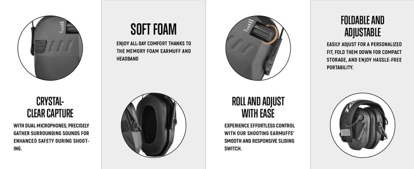 Shooting Earmuff, Ear Protection for Gun Range, Active Noise Reduction NRR 23dB For Hearing Protection