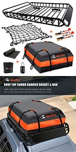 MeeFar Universal Car Soft Roof Rack Pads Luggage Carrier System for Kayak Surfboard SUP Canoe Include 2 Heavy Duty Tie Down Straps, 4 Tie Down Rope, 4 Quick Loop Strap and Storage Bag