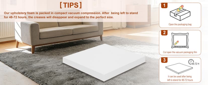 High Density Upholstery Foam 2" X 24" X 24", 3PCS Couch Cushion Replacement - 45D Density 70 ILD (Firm), Square Foam Padding for Chairs, Cut to Size Foam Replacement Cushion for Sofa Chair Bench