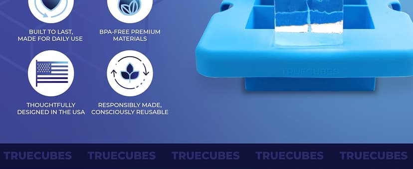 True Cubes Crystal Clear Ice Cube Maker, 4 Large 2"x2"x2" Ice Cubes for Cocktails and Drinks, Silicone Mold for Pure, Bartender-Quality Ice - Great for Hosting and Entertaining, Whiskey Gifts for Men