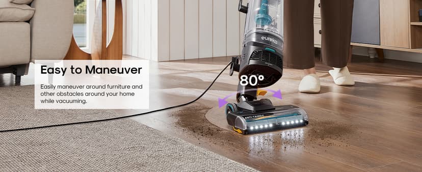 Eureka FlexReach Plus Bagless Upright Vacuum Cleaner for Home,Pet Vacuum for Carpet and Hard Floor, Lift-Up Vacuum with Flooring Type Sensor, HEPA Filter,Anti-Tangle, NEU652, Green