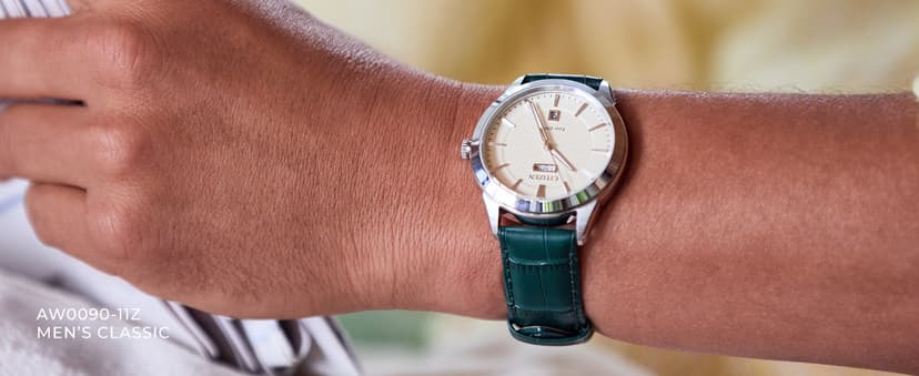 Citizen Men's Classic Eco-Drive Leather Strap Watch, 3-Hand Date