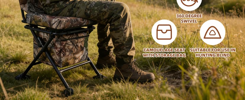 FUNHORUN Hunting Chair with Storage Bag, 360 Degree Silent Swivel Hunting Seat, Camouflage Foldable Ground Blind Chair, Tool-Free Padded Cushion Portable Seat, Lightweight